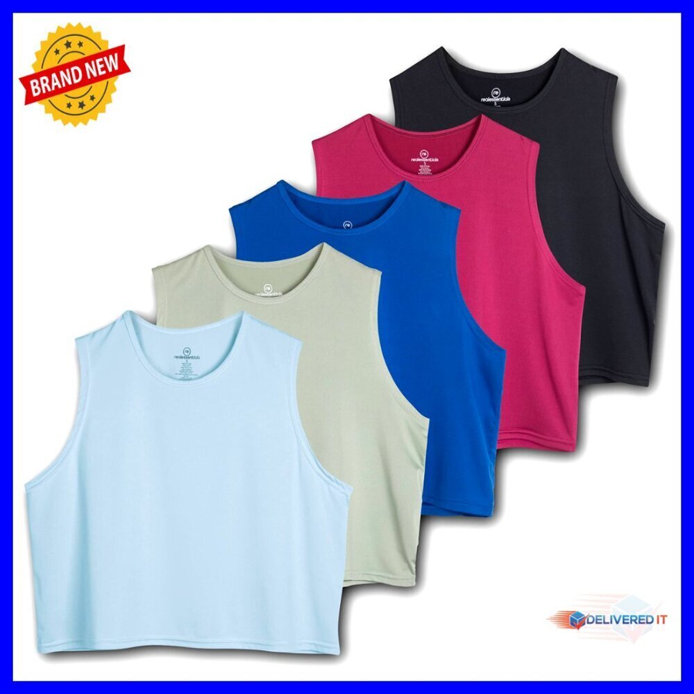 5-Pack Women's Dry Fit Crop Tank Tops - Gym Yoga Workout Activewear